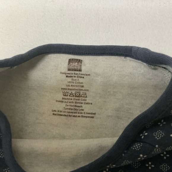 Tea Collection Size 3 Blue Geometric Long Sleeve Top 100% Cotton - Picture 2 of 5